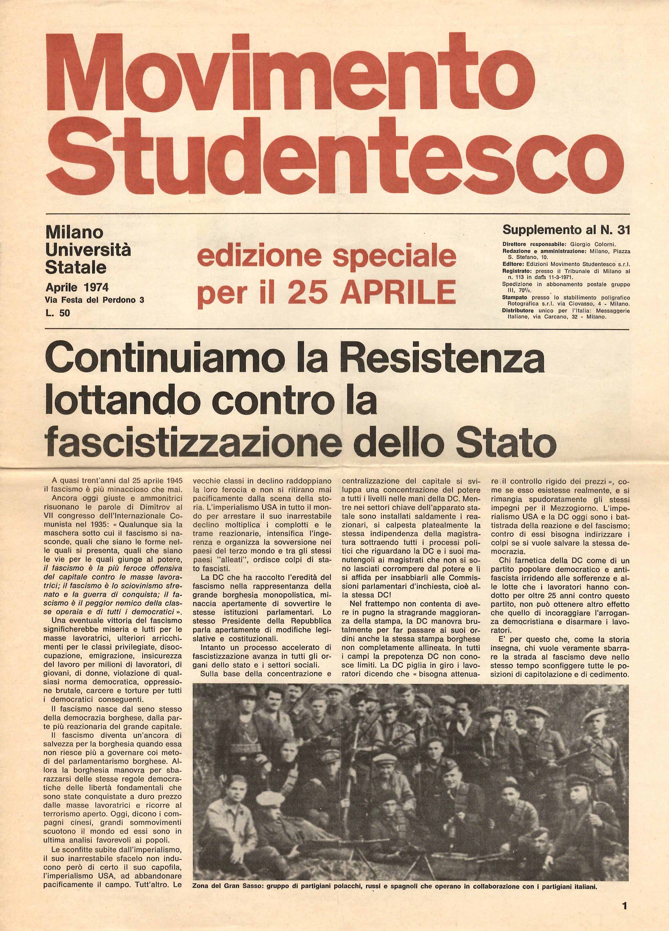 Movimento Studentesco. Milano Università Statale